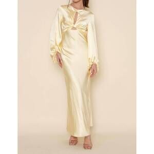 NEW FORE COLLECTION denise long sleeve satin slip maxi dress in butter yellow